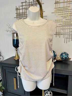 Just Be. Striped Ruched Side Tie Tank Top NWT